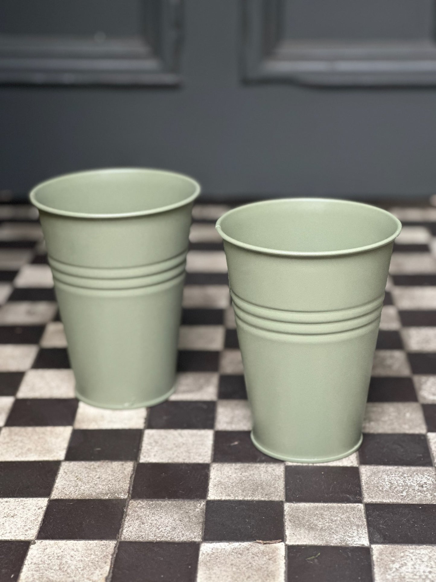 Tall Zinc Planter - Moss Green